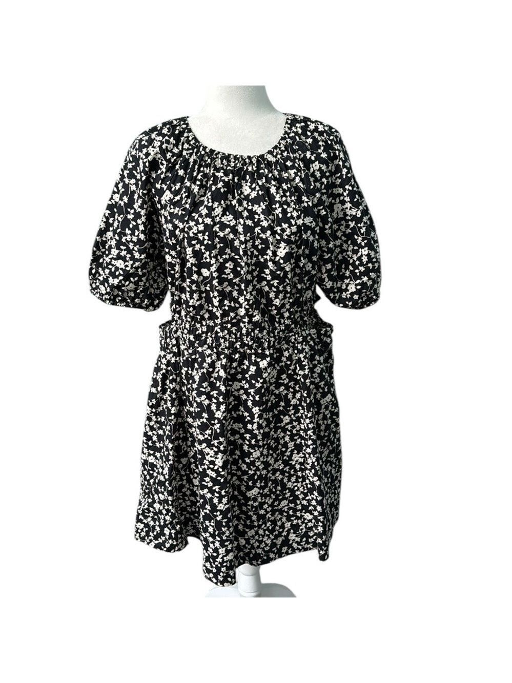 Old Navy Waist-Defined Puff-Sleeve Cotton-Poplin Side-Cutout Mini Dress Large